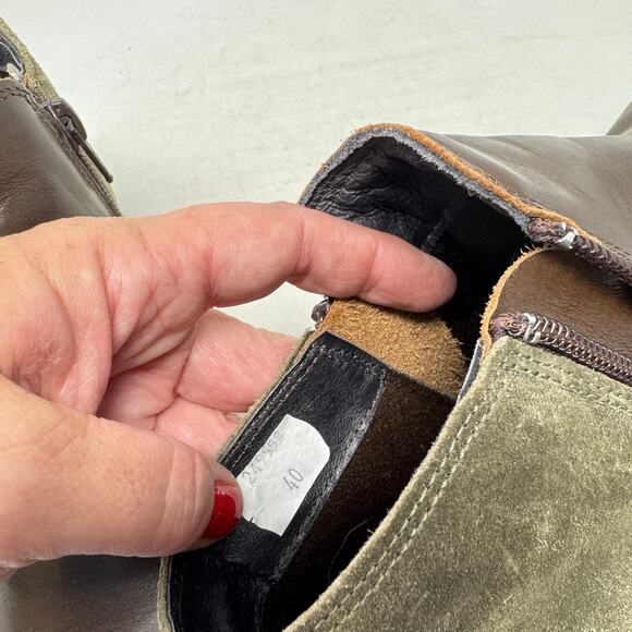 Naot Helm Two-Tone Leather Suede Side Zip Brown Green Ankle Boot Size 40 - Picture 13 of 14